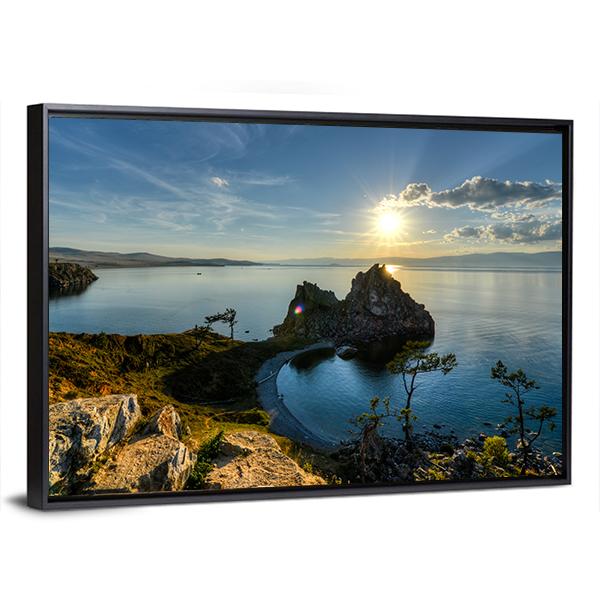 Shaman Rock On Island Of Olkhon And Lake Baikal Canvas Wall Art-3 Horizontal-Gallery Wrap-25" x 16"-Tiaracle