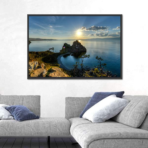 Shaman Rock On Island Of Olkhon And Lake Baikal Canvas Wall Art-3 Horizontal-Gallery Wrap-25" x 16"-Tiaracle