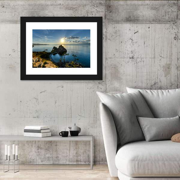 Shaman Rock On Island Of Olkhon And Lake Baikal Canvas Wall Art-3 Horizontal-Gallery Wrap-25" x 16"-Tiaracle