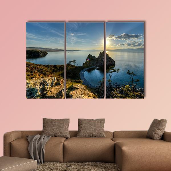 Shaman Rock On Island Of Olkhon And Lake Baikal Canvas Wall Art-3 Horizontal-Gallery Wrap-37" x 24"-Tiaracle