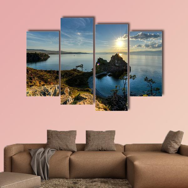Shaman Rock On Island Of Olkhon And Lake Baikal Canvas Wall Art-4 Pop-Gallery Wrap-50" x 32"-Tiaracle