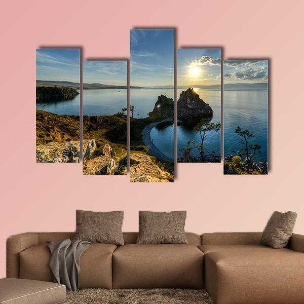 Shaman Rock On Island Of Olkhon And Lake Baikal Canvas Wall Art-5 Pop-Gallery Wrap-47" x 32"-Tiaracle