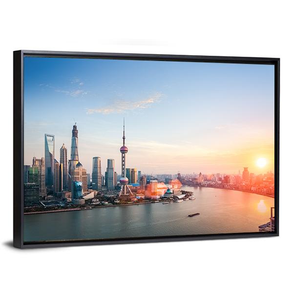 Shanghai At Dusk Canvas Wall Art-3 Horizontal-Gallery Wrap-25" x 16"-Tiaracle