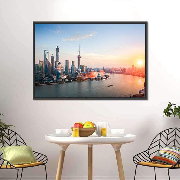 Shanghai At Dusk Canvas Wall Art-3 Horizontal-Gallery Wrap-25" x 16"-Tiaracle