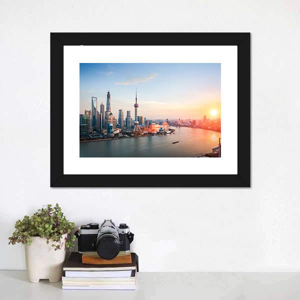 Shanghai At Dusk Canvas Wall Art-1 Piece-Framed Print-20" x 16"-Tiaracle