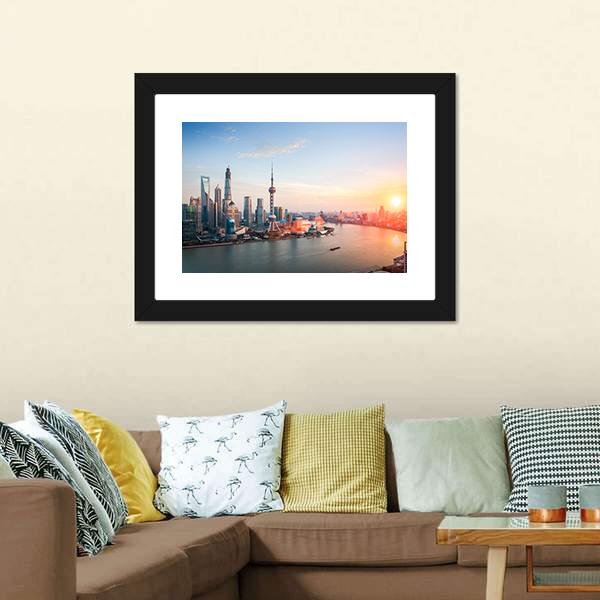 Shanghai At Dusk Canvas Wall Art-3 Horizontal-Gallery Wrap-25" x 16"-Tiaracle