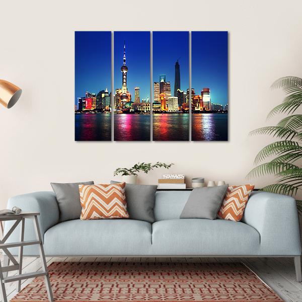 Shanghai At Night China Canvas Wall Art-4 Horizontal-Gallery Wrap-34" x 24"-Tiaracle