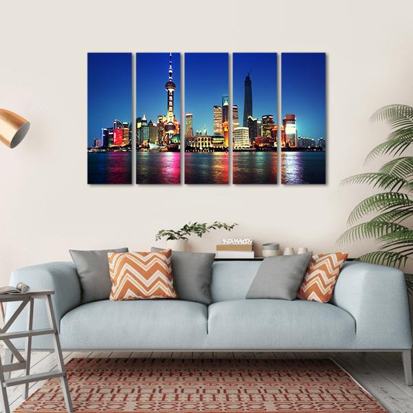 Shanghai At Night China Canvas Wall Art-5 Horizontal-Gallery Wrap-22" x 12"-Tiaracle