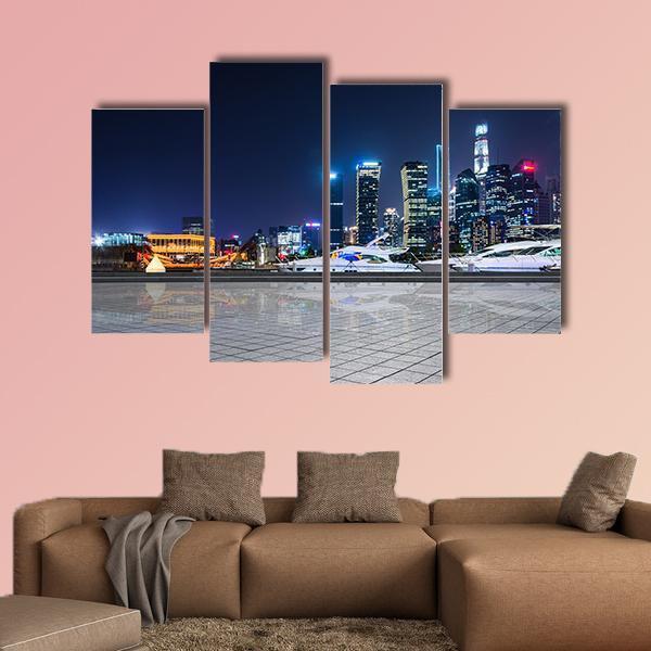 Shanghai At Night In China Canvas Wall Art-4 Pop-Gallery Wrap-50&quot; x 32&quot;-Tiaracle