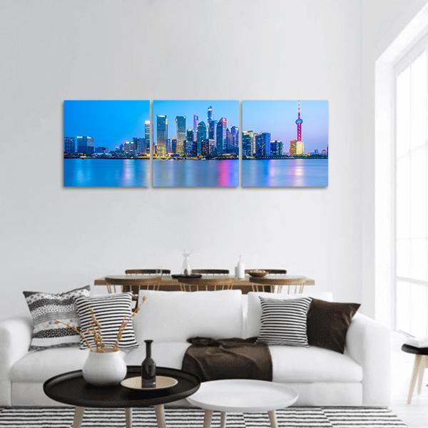 Shanghai Landscape Panoramic Canvas Wall Art-3 Piece-25" x 08"-Tiaracle