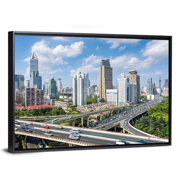 Shanghai Modern City Skyline Canvas Wall Art-5 Horizontal-Gallery Wrap-22" x 12"-Tiaracle