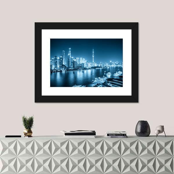 Shanghai Night Scene Canvas Wall Art-1 Piece-Framed Print-20&quot; x 16&quot;-Tiaracle