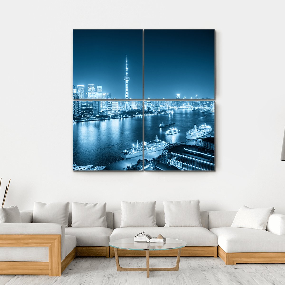 Shanghai Night Scene Canvas Wall Art-4 Square-Gallery Wrap-17" x 17"-Tiaracle