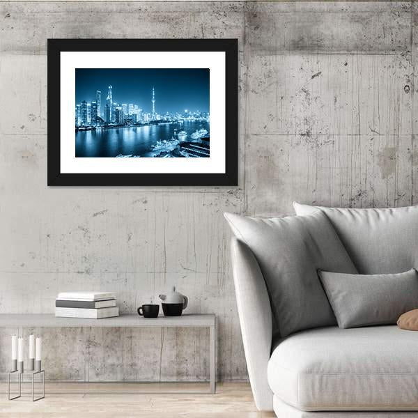 Shanghai Night Scene Canvas Wall Art-3 Horizontal-Gallery Wrap-25" x 16"-Tiaracle