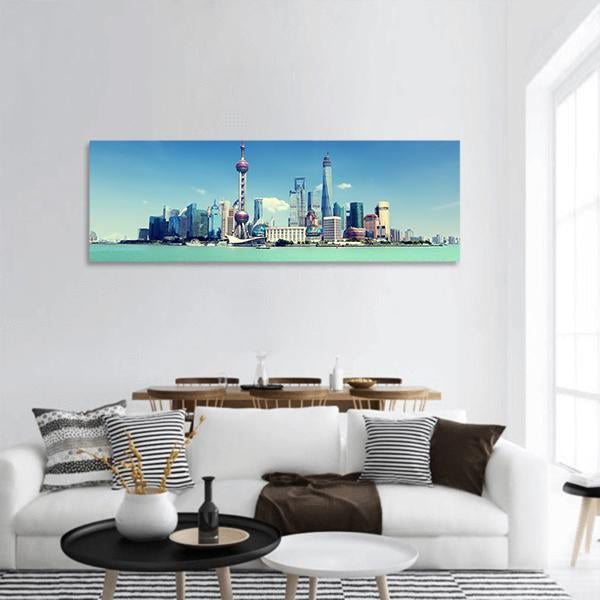Shanghai Skyline And Sunny Day Panoramic Canvas Wall Art-1 Piece-36" x 12"-Tiaracle