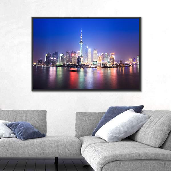 Shanghai Skyline China Panoramic Canvas Wall Art-1 Piece-36&quot; x 12&quot;-Tiaracle