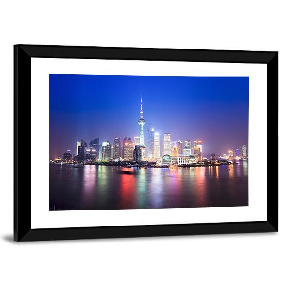 Shanghai Skyline China Panoramic Canvas Wall Art-1 Piece-36&quot; x 12&quot;-Tiaracle