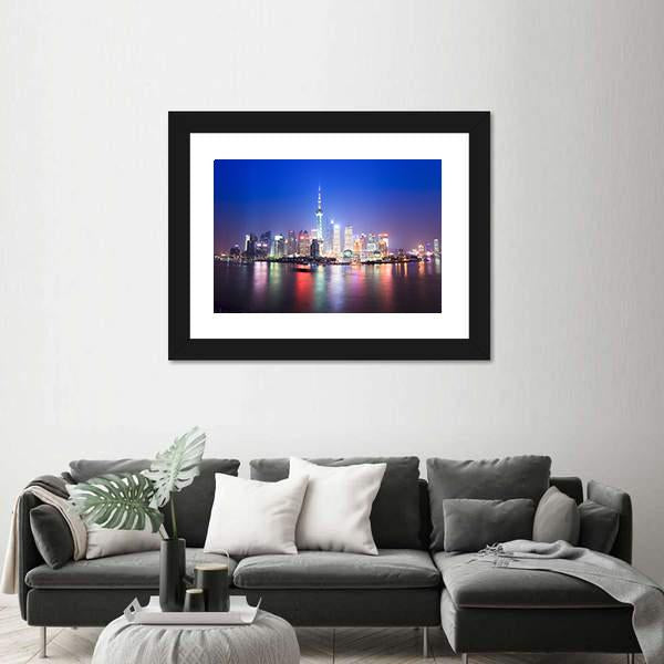 Shanghai Skyline China Panoramic Canvas Wall Art-1 Piece-36&quot; x 12&quot;-Tiaracle