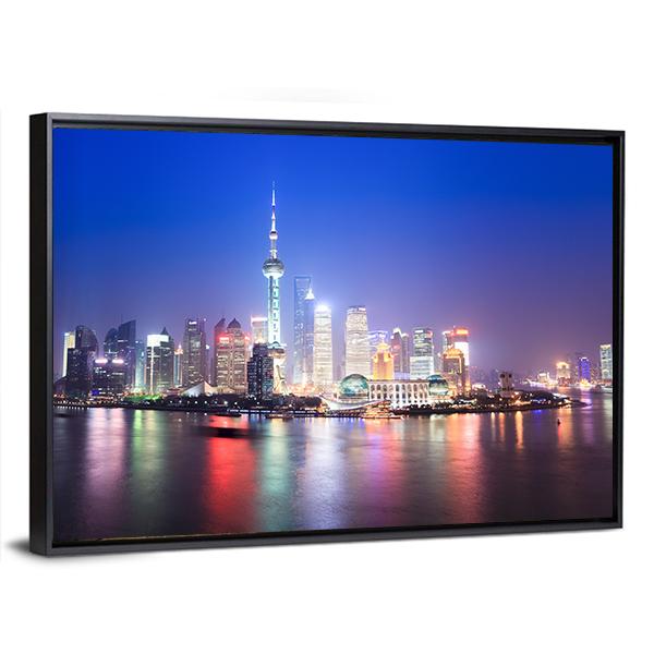 Shanghai Skyline China Panoramic Canvas Wall Art-1 Piece-36&quot; x 12&quot;-Tiaracle