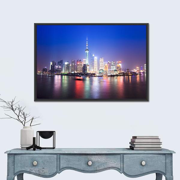 Shanghai Skyline China Panoramic Canvas Wall Art-1 Piece-36&quot; x 12&quot;-Tiaracle