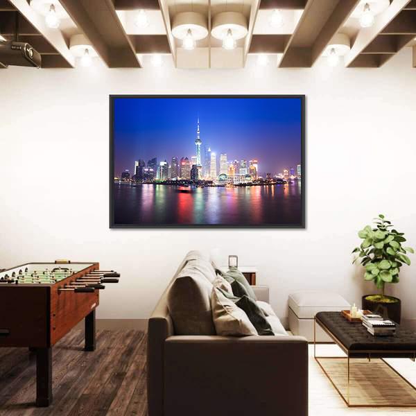 Shanghai Skyline China Panoramic Canvas Wall Art-1 Piece-36&quot; x 12&quot;-Tiaracle