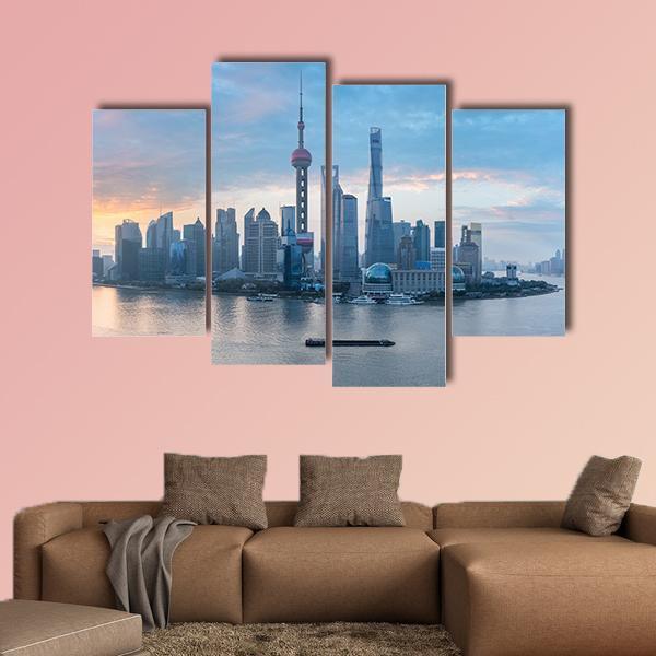 Shanghai Skyline Of Lujiazui Canvas Wall Art-4 Pop-Gallery Wrap-50&quot; x 32&quot;-Tiaracle