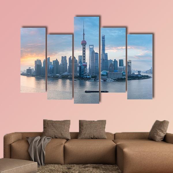 Shanghai Skyline Of Lujiazui Canvas Wall Art-5 Pop-Gallery Wrap-47&quot; x 32&quot;-Tiaracle
