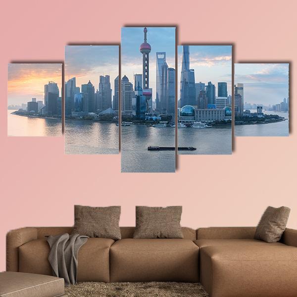 Shanghai Skyline Of Lujiazui Canvas Wall Art-5 Star-Gallery Wrap-62&quot; x 32&quot;-Tiaracle