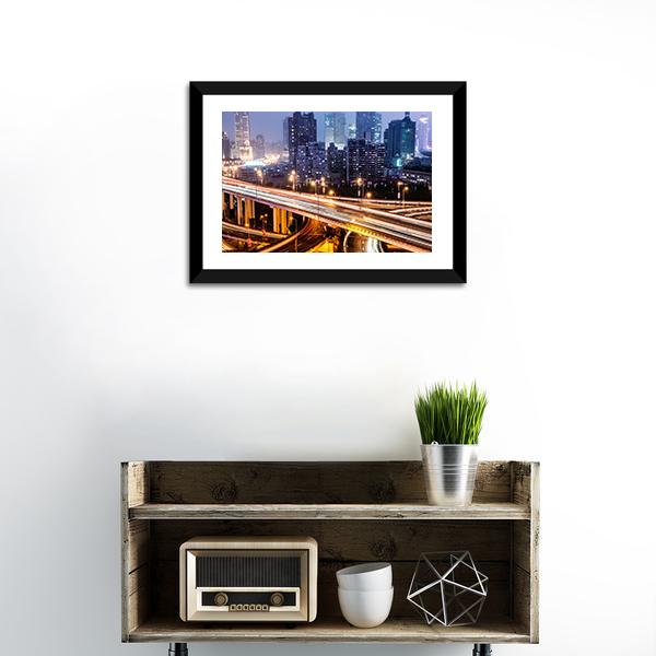 Shanghai Viaduct At Night Canvas Wall Art-3 Horizontal-Gallery Wrap-25&quot; x 16&quot;-Tiaracle