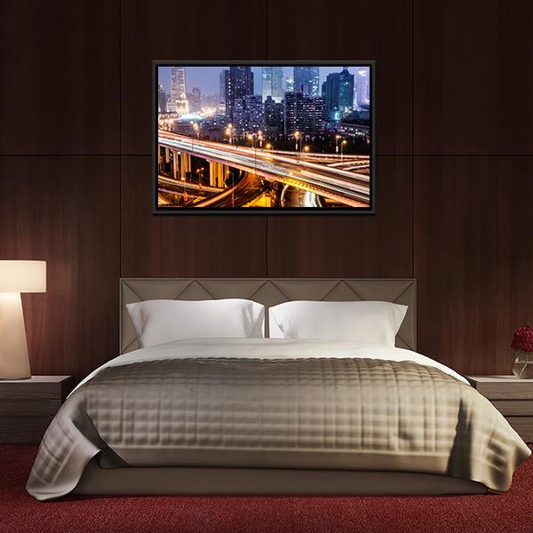 Shanghai Viaduct At Night Canvas Wall Art-3 Horizontal-Gallery Wrap-25&quot; x 16&quot;-Tiaracle