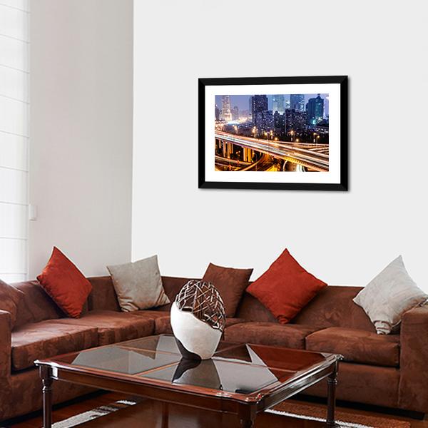 Shanghai Viaduct At Night Canvas Wall Art-3 Horizontal-Gallery Wrap-25&quot; x 16&quot;-Tiaracle