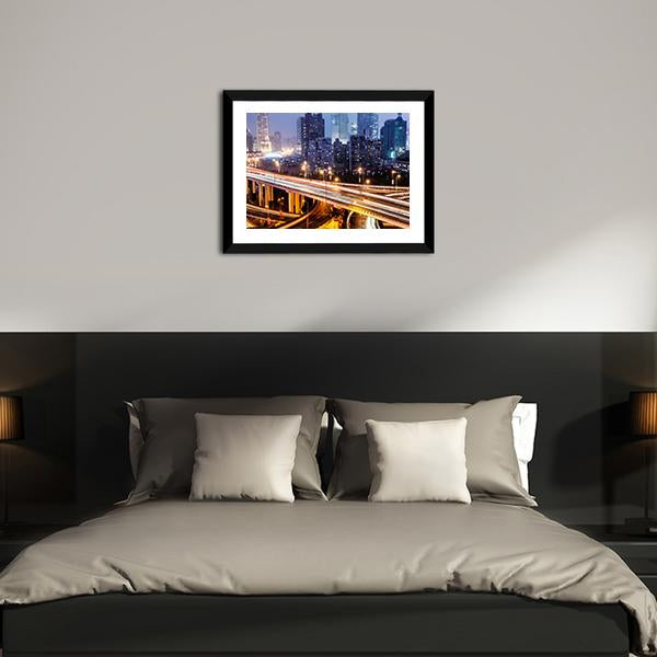 Shanghai Viaduct At Night Canvas Wall Art-3 Horizontal-Gallery Wrap-25&quot; x 16&quot;-Tiaracle