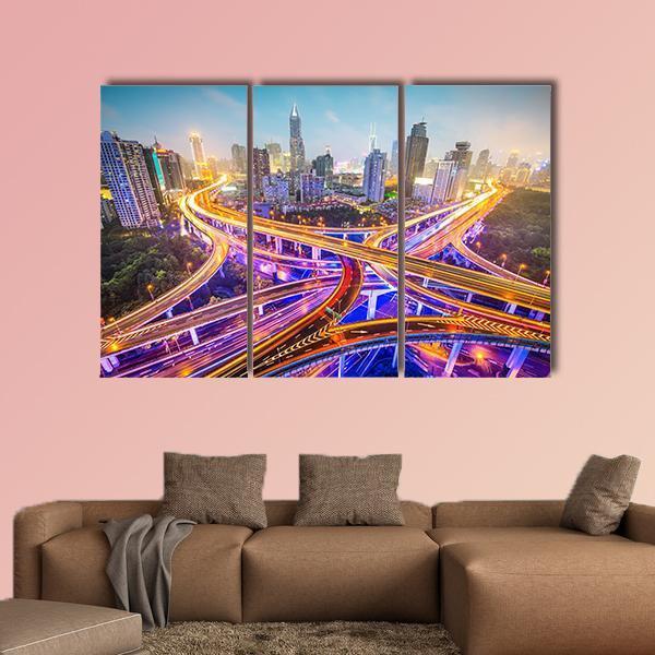 Shanghai View Over Highways Canvas Wall Art-3 Horizontal-Gallery Wrap-25&quot; x 16&quot;-Tiaracle