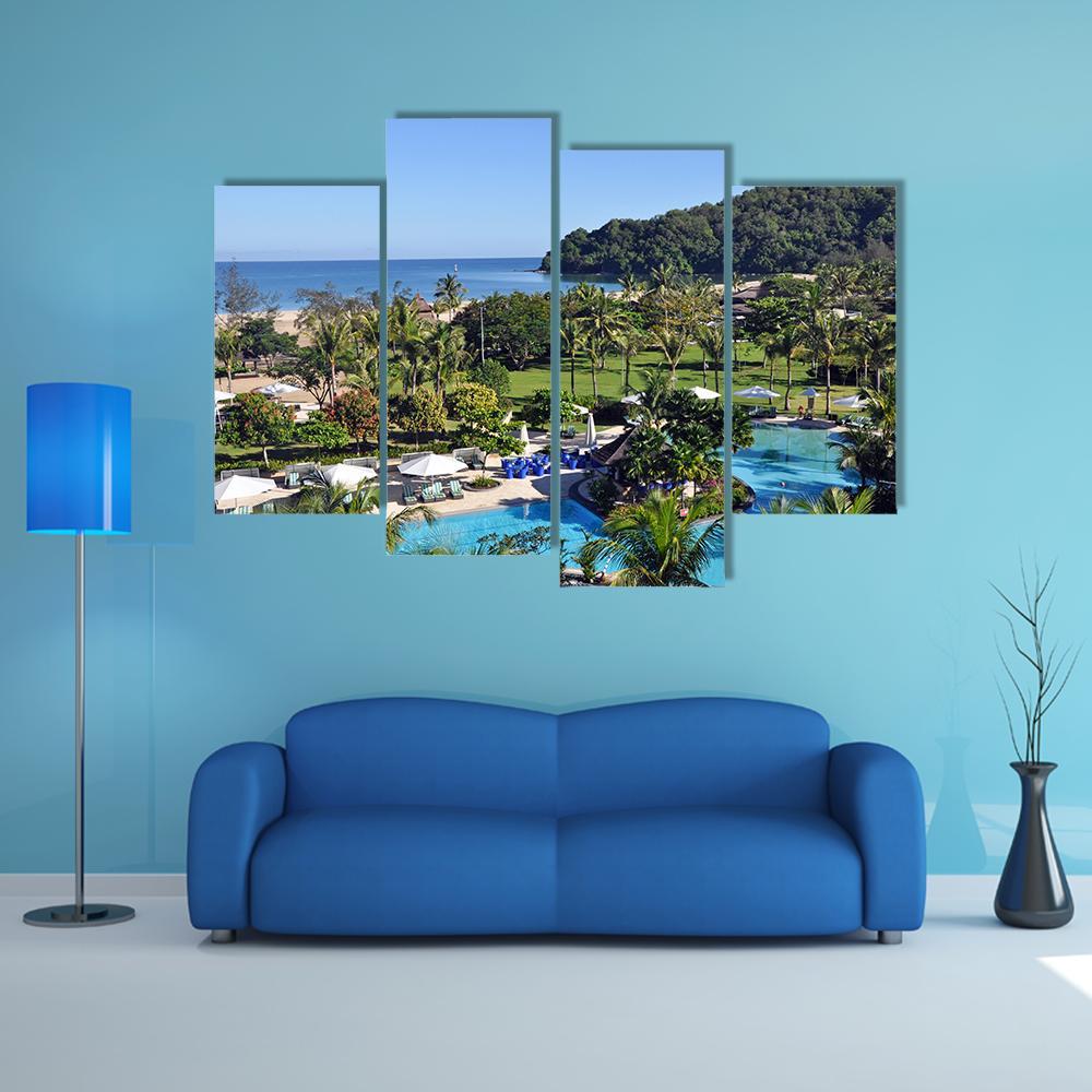 Shangri-la Hotel Resort In Kota Kinabalu Canvas Wall Art-4 Pop-Gallery Wrap-50" x 32"-Tiaracle