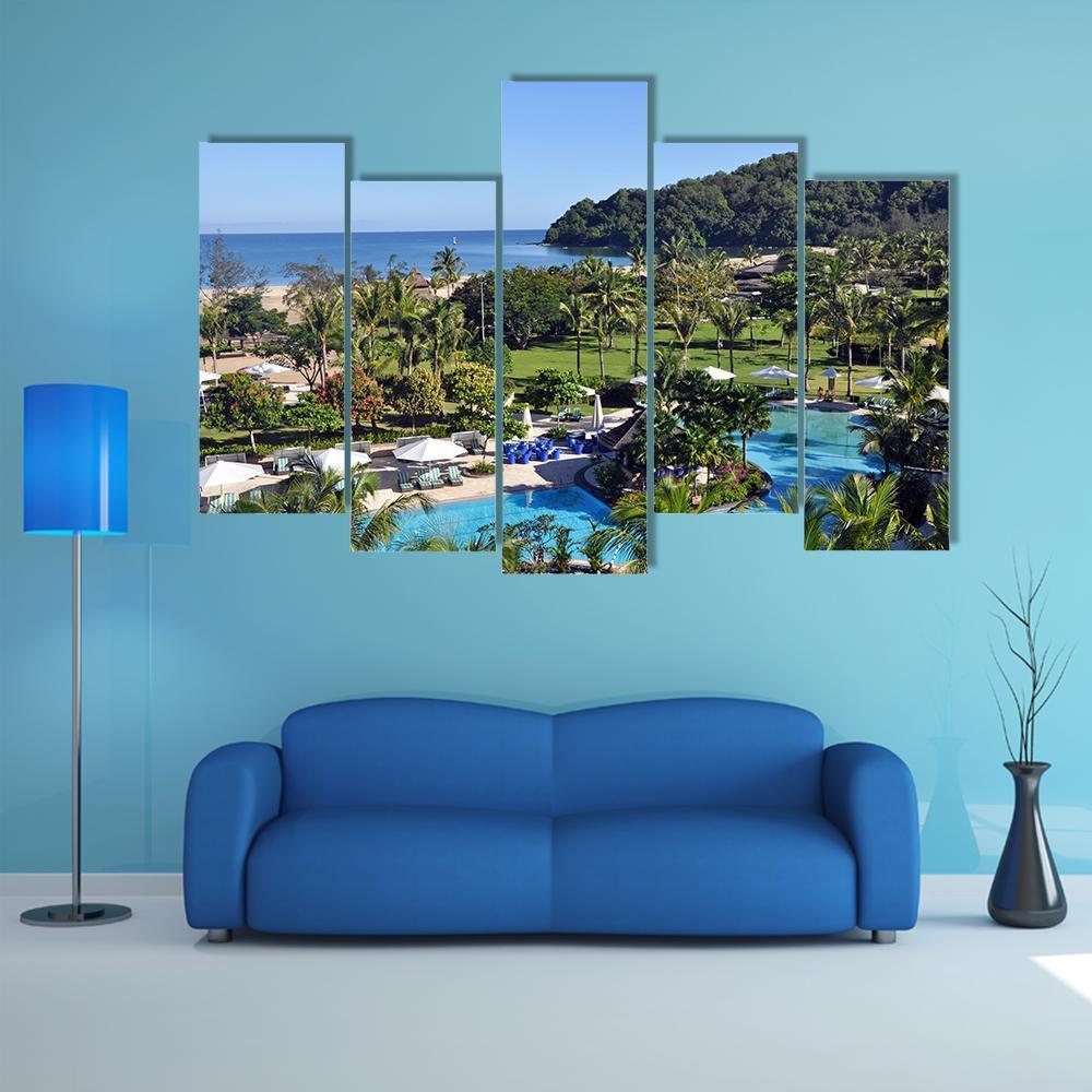 Shangri-la Hotel Resort In Kota Kinabalu Canvas Wall Art-5 Pop-Gallery Wrap-47" x 32"-Tiaracle