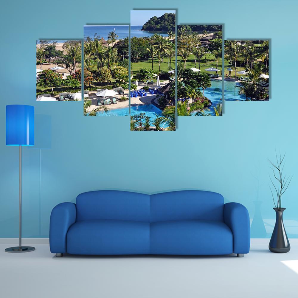 Shangri-la Hotel Resort In Kota Kinabalu Canvas Wall Art-5 Star-Gallery Wrap-62" x 32"-Tiaracle