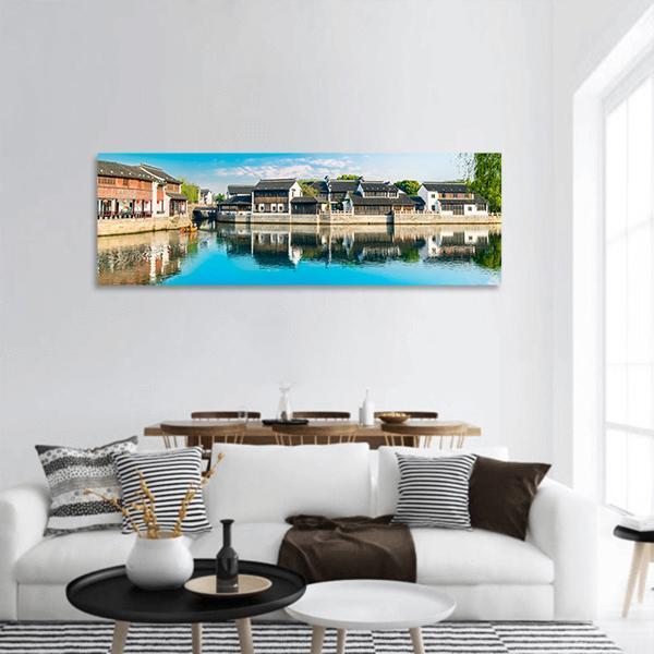 Shantang Ancient Houses In China Panoramic Canvas Wall Art-3 Piece-25" x 08"-Tiaracle