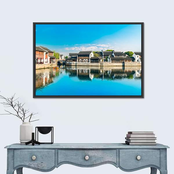 Shantang Street Along The River Canvas Wall Art-1 Piece-Floating Frame-24" x 16"-Tiaracle