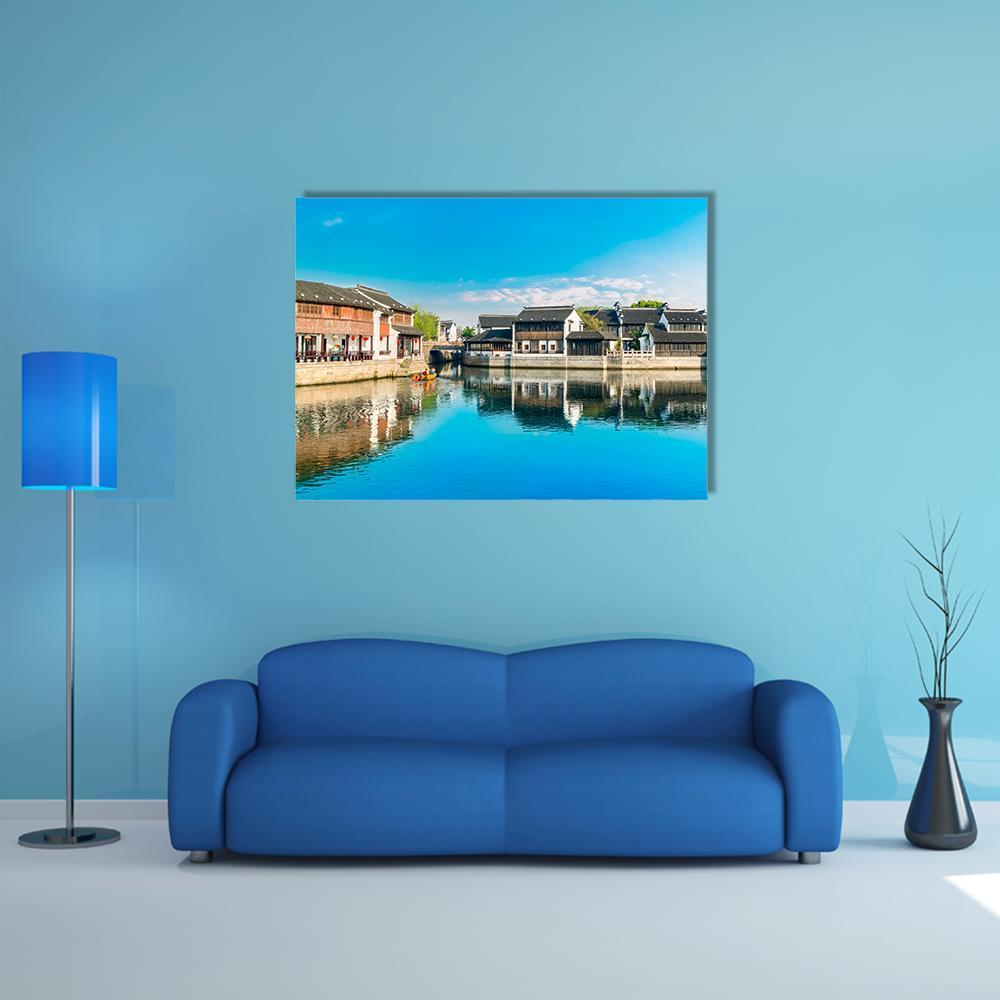 Shantang Street Along The River Canvas Wall Art-1 Piece-Gallery Wrap-48" x 32"-Tiaracle