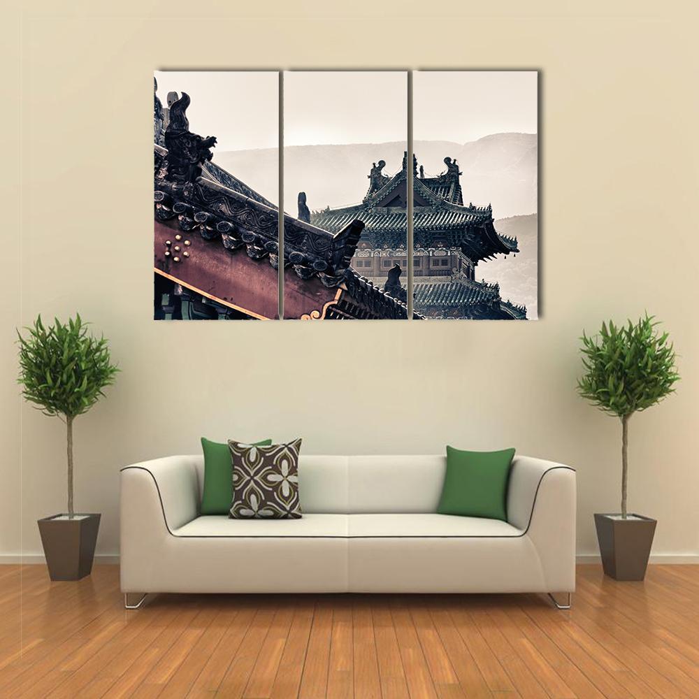 Shaolin Temple In China Canvas Wall Art-3 Horizontal-Gallery Wrap-37" x 24"-Tiaracle