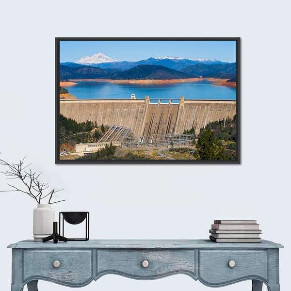 Shasta Dam Canvas Wall Art-1 Piece-Floating Frame-24" x 16"-Tiaracle