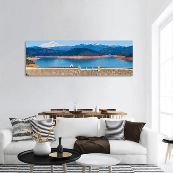 Shasta Dam In America Panoramic Canvas Wall Art-3 Piece-25" x 08"-Tiaracle