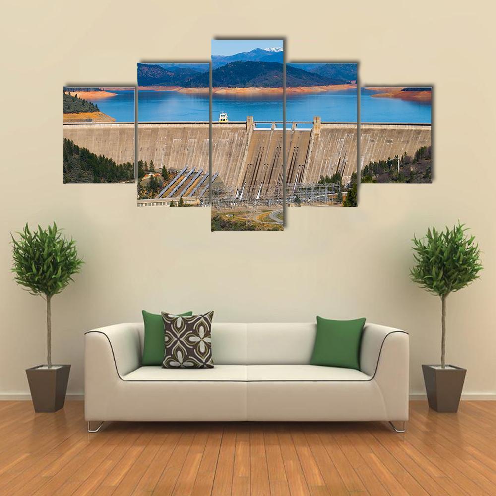 Shasta Dam Canvas Wall Art-5 Star-Gallery Wrap-62" x 32"-Tiaracle