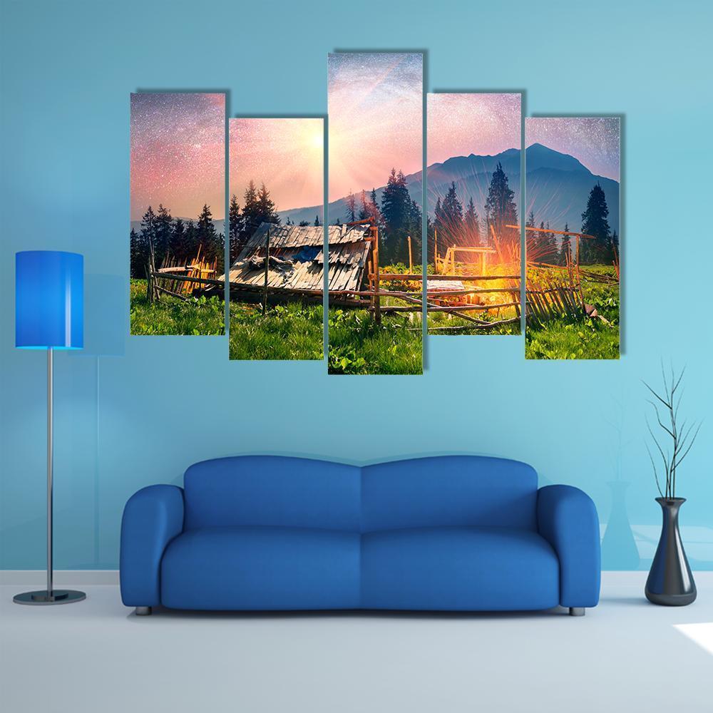 Sheep Home On Mountain Canvas Wall Art-5 Pop-Gallery Wrap-47" x 32"-Tiaracle
