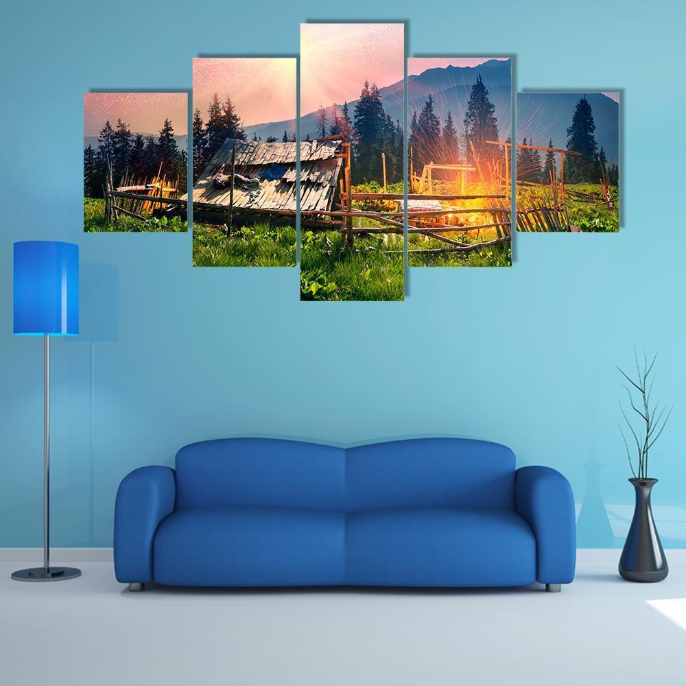 Sheep Home On Mountain Canvas Wall Art-5 Pop-Gallery Wrap-47" x 32"-Tiaracle