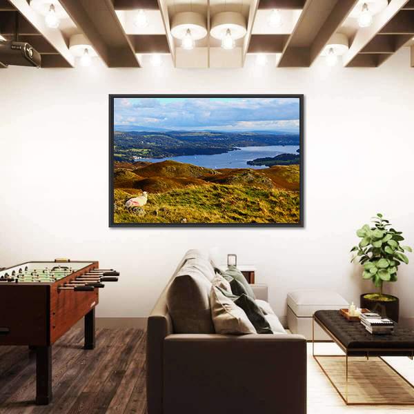 Sheep Overlooking Windermere Lake Canvas Wall Art-3 Horizontal-Gallery Wrap-25" x 16"-Tiaracle