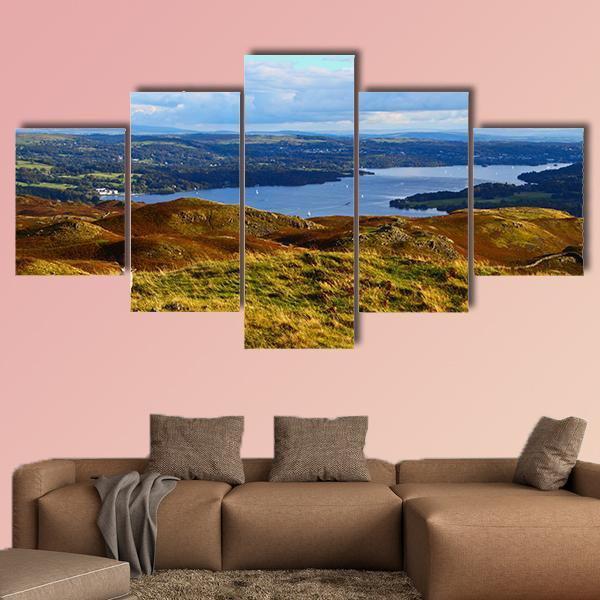Sheep Overlooking Windermere Lake Canvas Wall Art-5 Star-Gallery Wrap-62" x 32"-Tiaracle