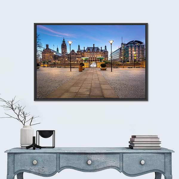 Sheffield Town Hall Canvas Wall Art-1 Piece-Floating Frame-24" x 16"-Tiaracle