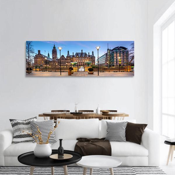 Sheffield Town Hall In England Panoramic Canvas Wall Art-3 Piece-25" x 08"-Tiaracle