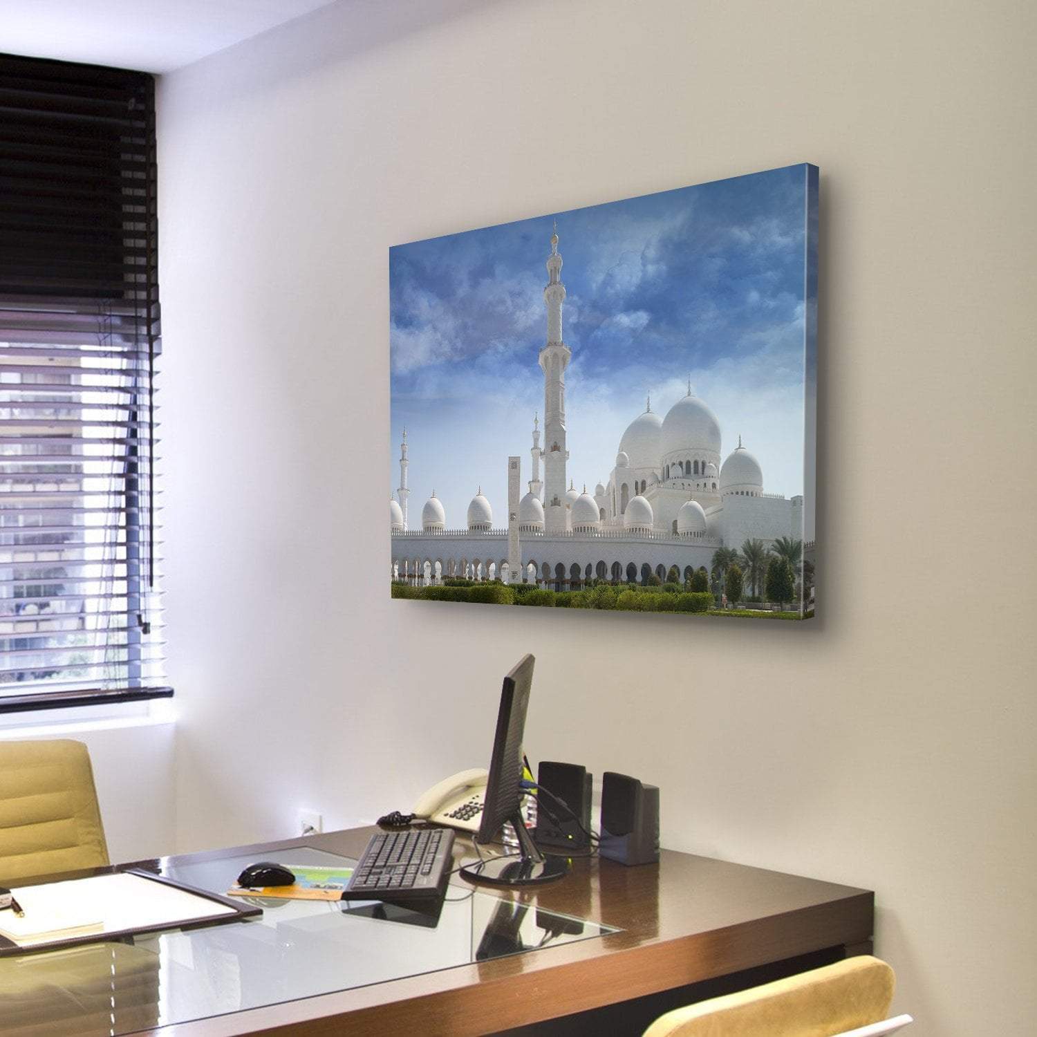 Sheikh Zayed Mosque In Abu Dhabi Canvas Wall Art-3 Horizontal-Gallery Wrap-37" x 24"-Tiaracle